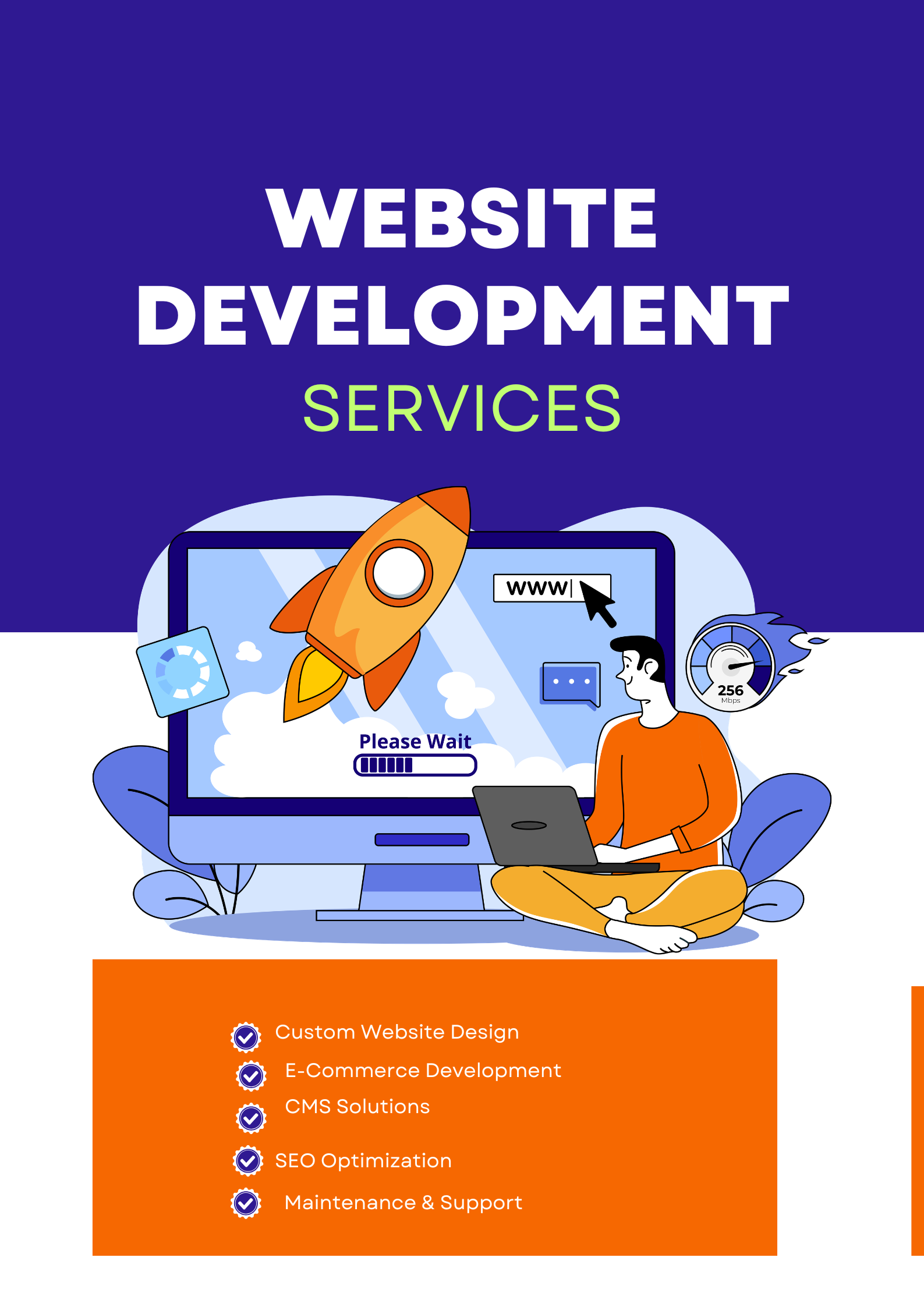 Blue Orange Modern Website Development Service Poster