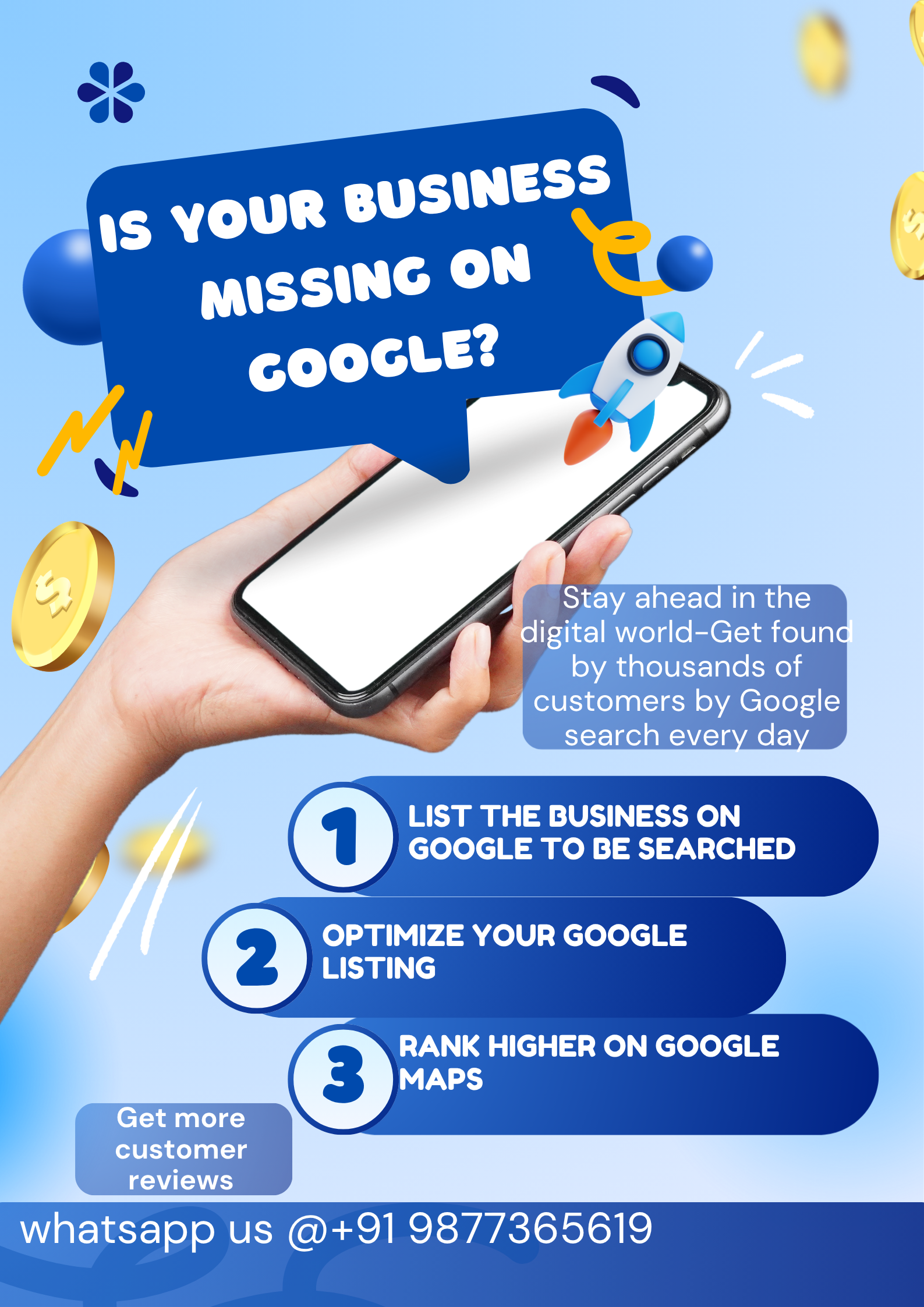 Blue and White Modern Tips For Digital Marketing Poster