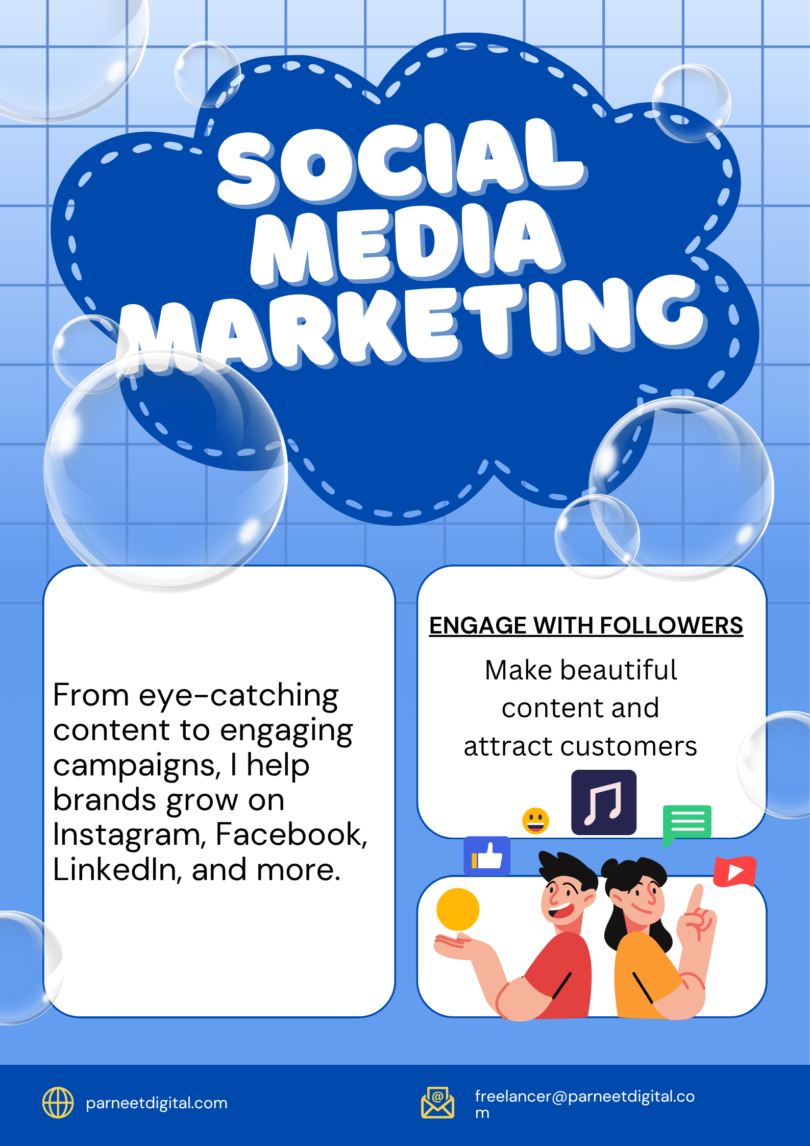 Blue and Yellow Playful Social Media Tips Poster